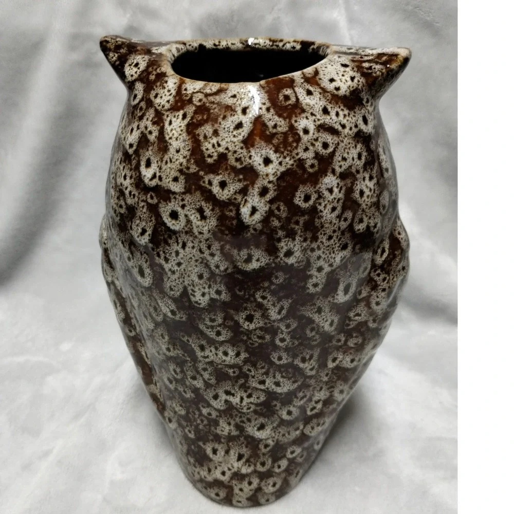 Elegant Expressions‎ Ceramic Owl Vase Brown White Dappled Glaze BS51456W Rustic